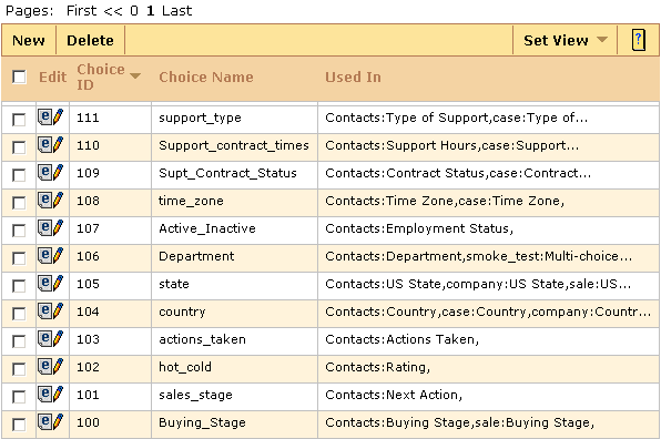 Custom choice tables