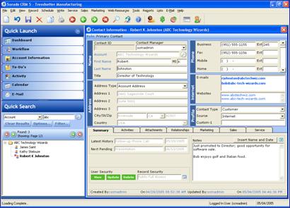 Surado CRM - Main Contact Screen